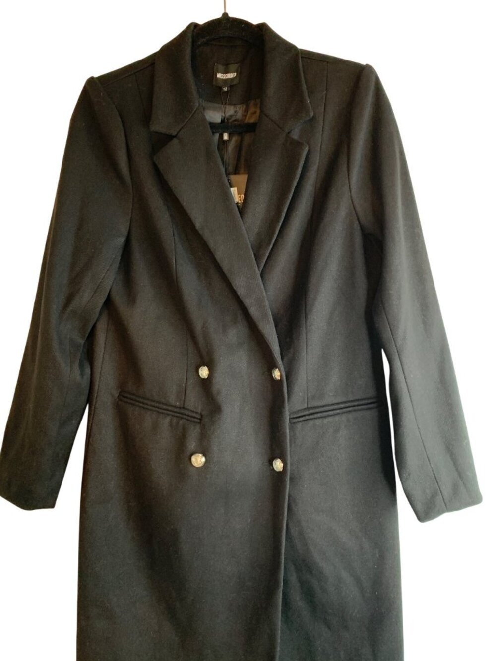 Missguided Black Double-Breasted Longline Coat With Crest Buttons Size 8 US NWT - Picture 4 of 11